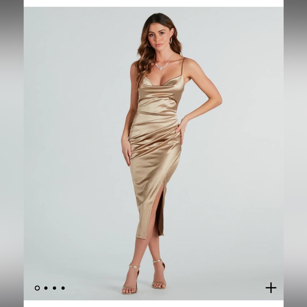 NWT Classic Glamour High Slit Satin Midi Dress